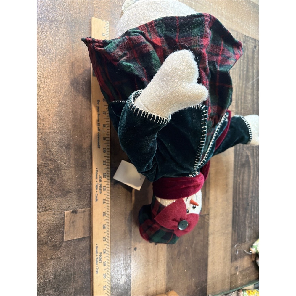 Christmas Snow Woman Plush Doll 18" Plaid Dress Velvet Cape Hat Shelf Sitter Vtg - Picture 15 of 16